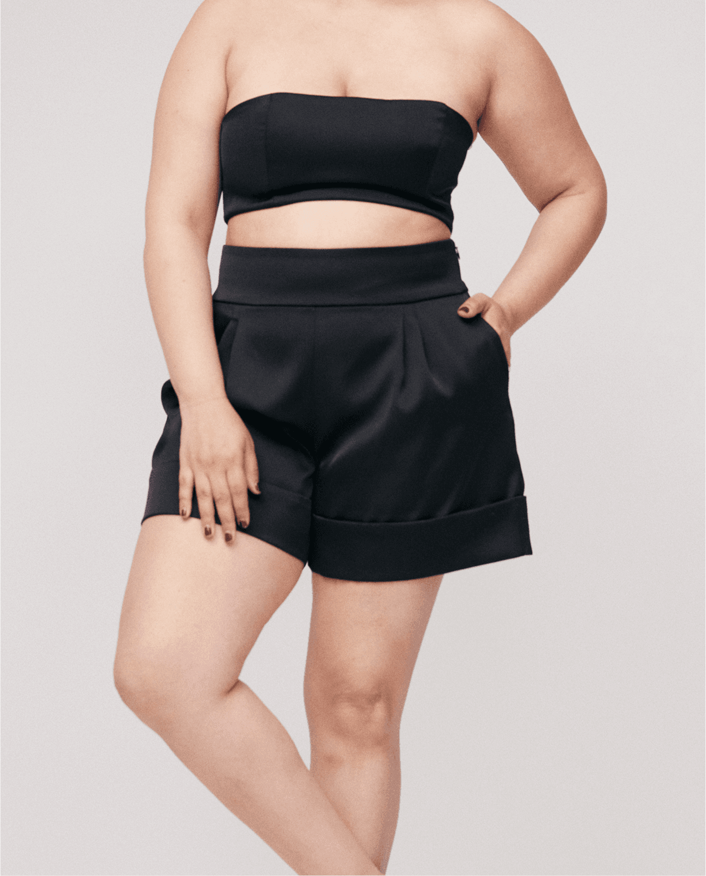 black recycled polyester satin blazer short set