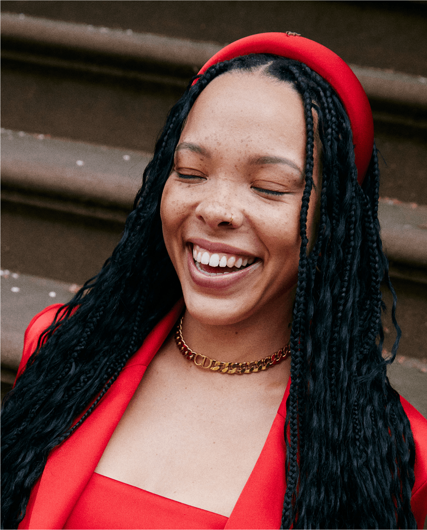 red recycled polyester satin headband