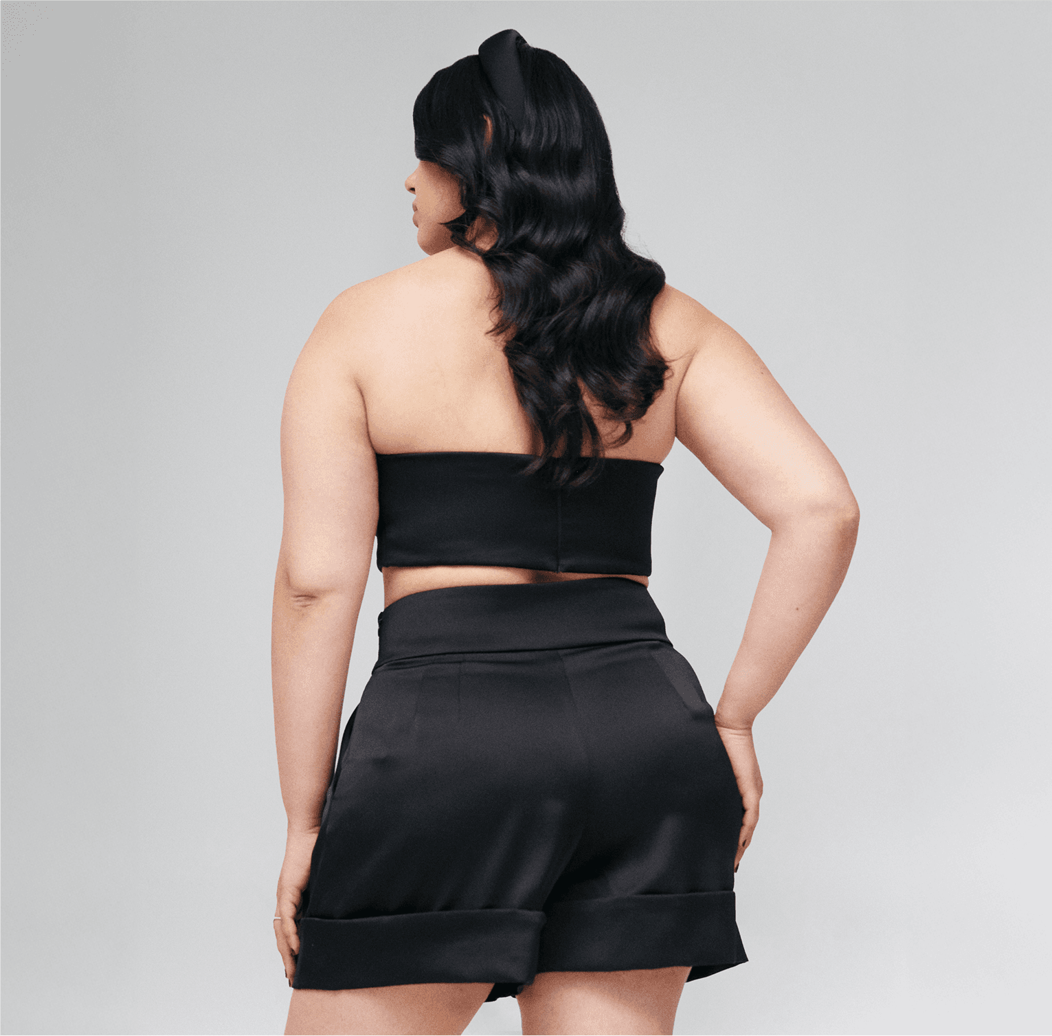 black recycled polyester satin blazer short set