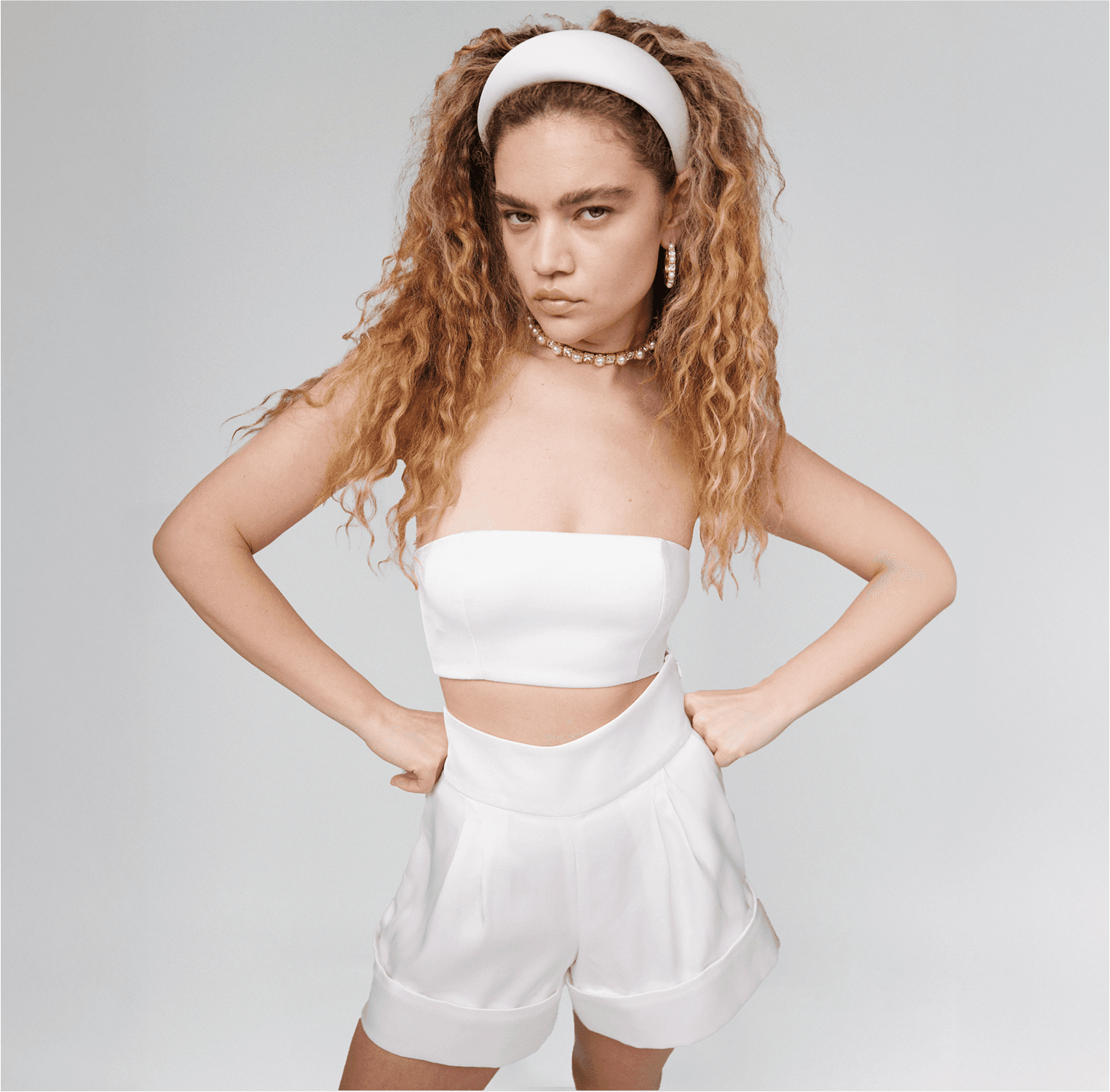 white recycled polyester satin bandeau set