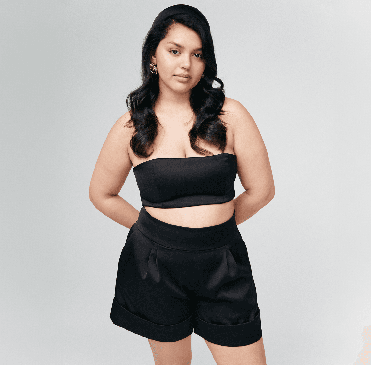 black recycled polyester satin blazer short set