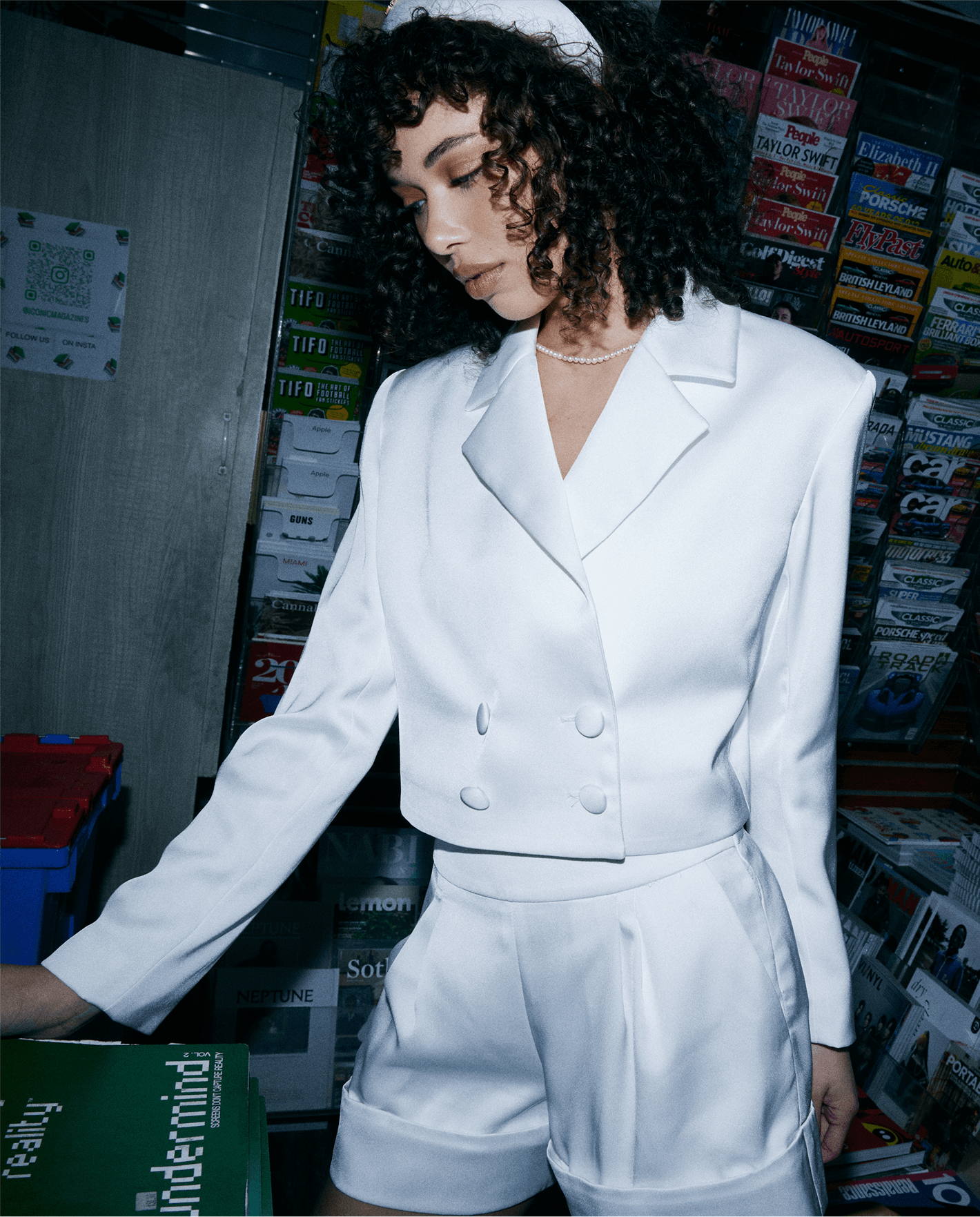 white recycled polyester satin shorts set