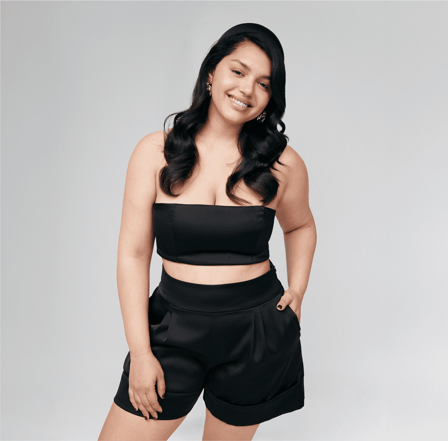 black recycled polyester satin blazer short set