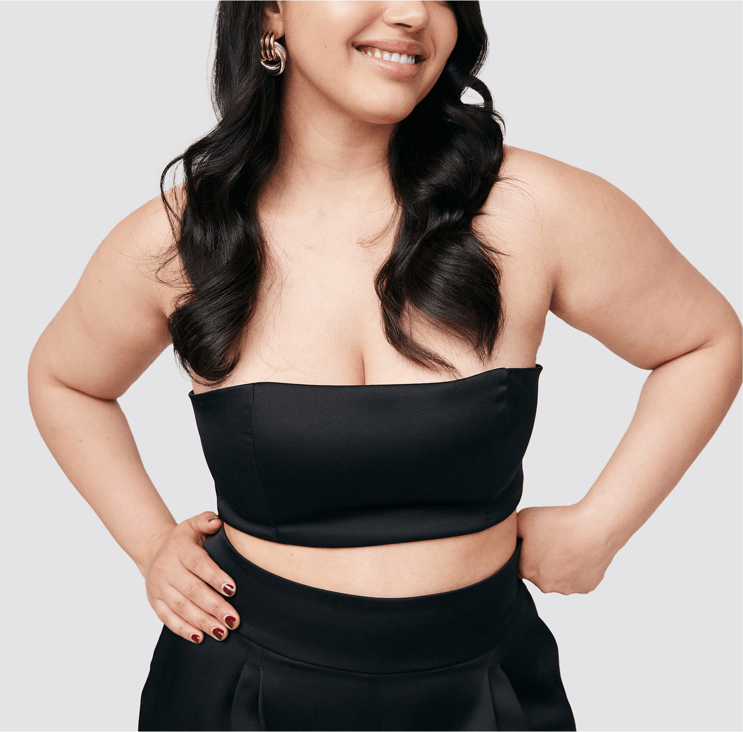 black recycled polyester satin bandeau set