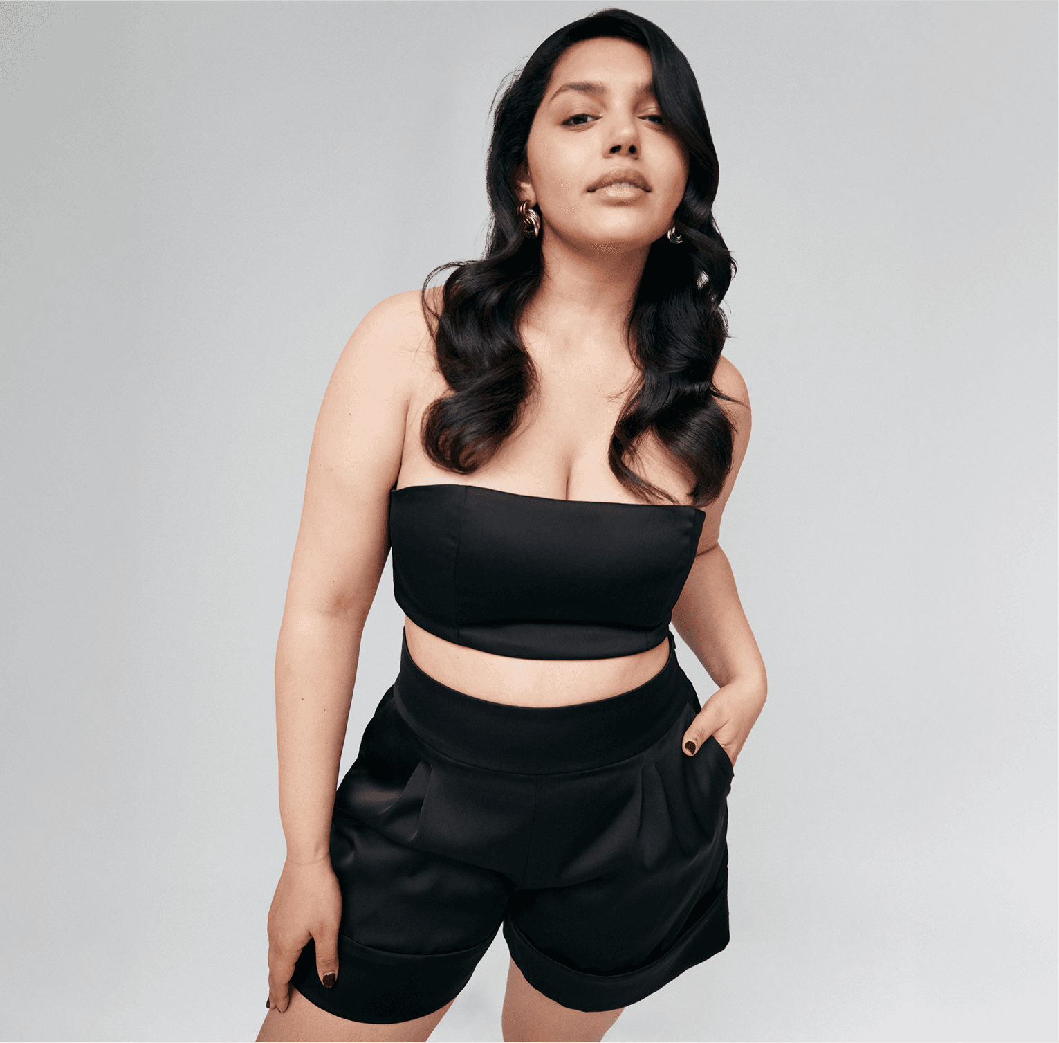 black recycled polyester satin bandeau set